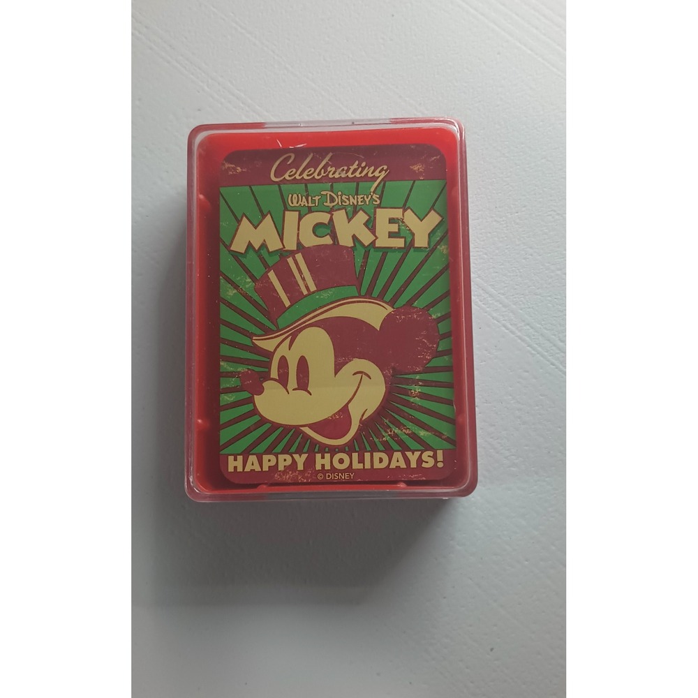 Disney Mickey Mouse Playing Cards Happy Holidays Vintage Style Deck Red Case